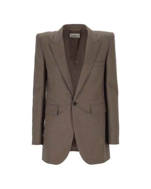Saint Laurent Brown Peak-Lapels Single-Breasted Blazer