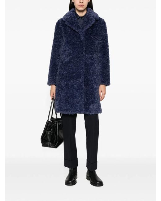 Herno Blue Faux-Fur Lapel-Collar Coat