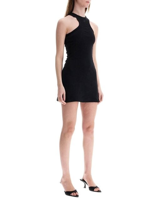Courreges Black Cotton Mini Dress With High Neck And Sleeveless Design
