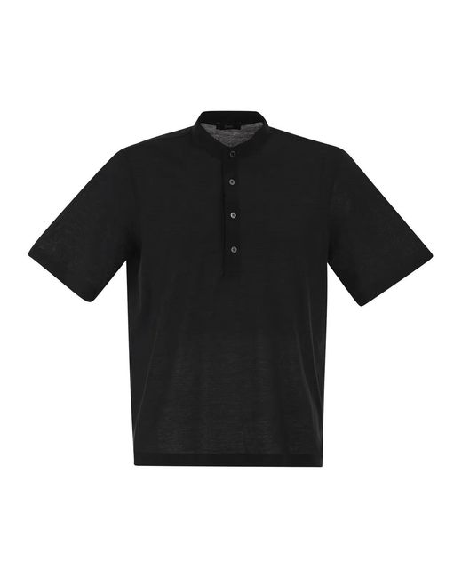 Herno Black Jersey Polo Shirt With Seraph Collar for men