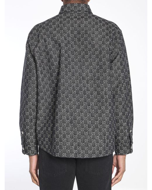 Gucci Gray Reversible Wool And Gg Denim Shirt for men