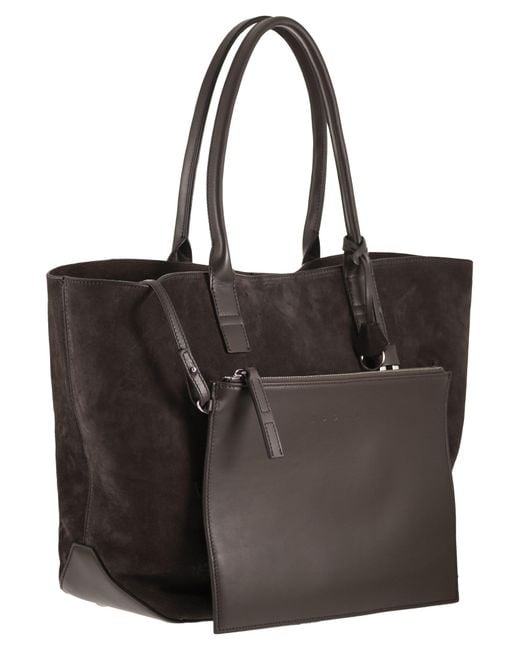 Hogan Black Suede Shopping Bag With Embossed Logo