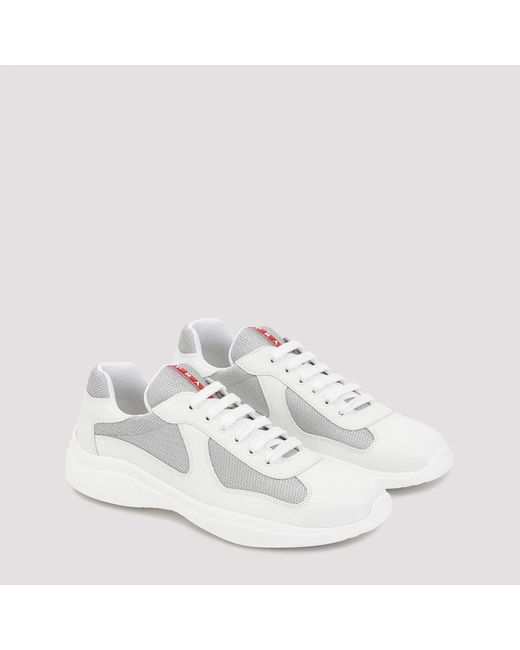 Prada White Two-Tone Leather And Tech Fabric Sneakers for men