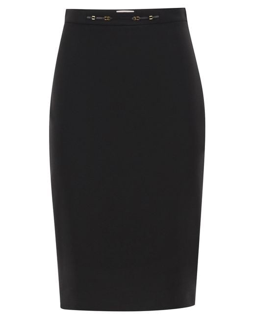 Elisabetta Franchi Black Midi Pencil Skirt With Logo Belt