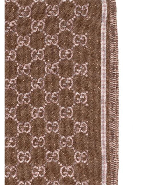 Gucci Brown Monogram Patterned Fringe Scarf