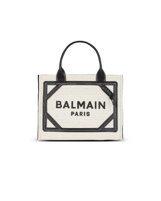 Balmain White B-Army Shopper Small-Raphia&Calfskin