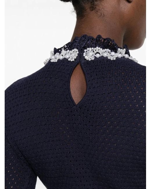 Self-Portrait Blue Pearl Trim Knit Mini Dress