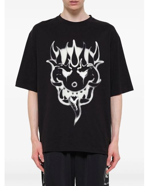 Y-3 Black Printed Cotton T-Shirt for men