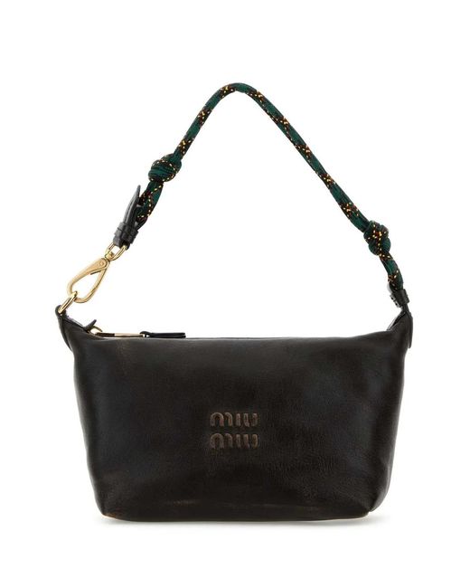 Miu Miu Black Caffè Verde Leather Pouch