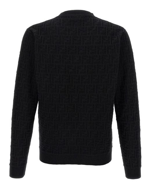 Fendi Black Ff Jacquard Sweater for men