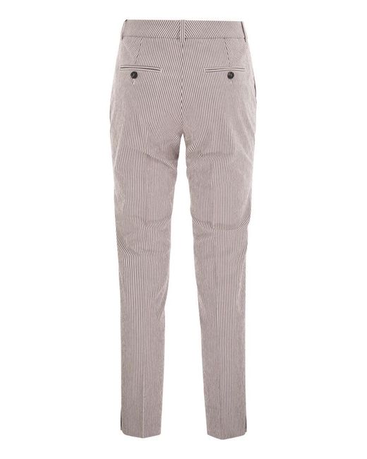 Peserico Gray Seersucker Cotton Cigarette Trousers