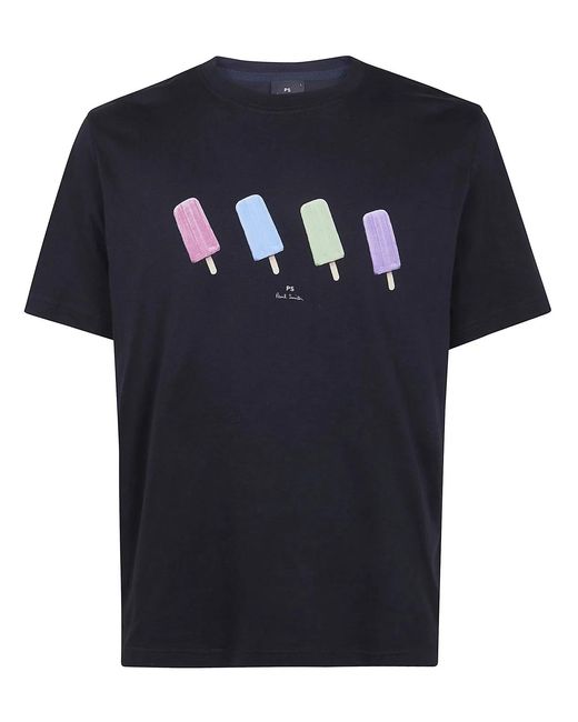 Paul Smith Blue Printed Cotton T-Shirt for men