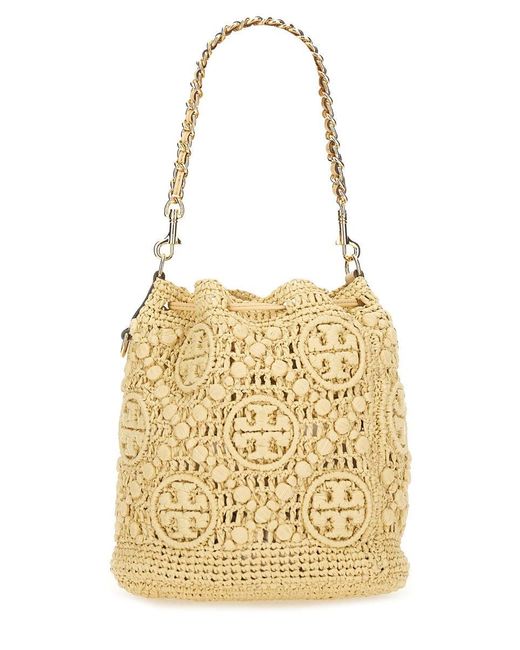 Tory Burch Metallic Bucket Bag With Monogram T