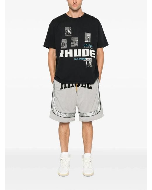 Rhude White Baggy Mesh Collegiate Logo Shorts for men