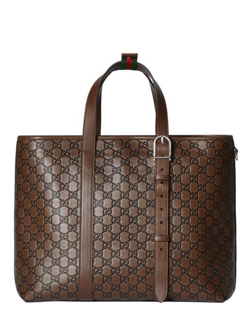 Gucci Brown "Gg Emblem" Tote Bag for men