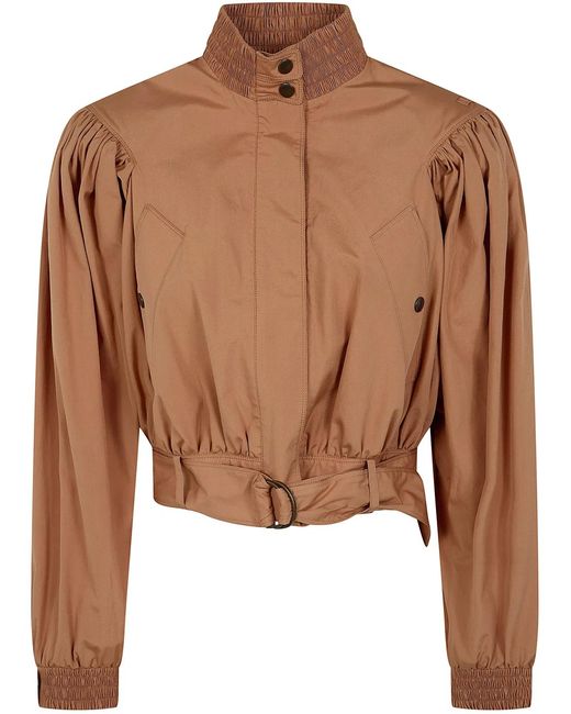 Chloé Brown Belted Puff-Sleeve Jacket