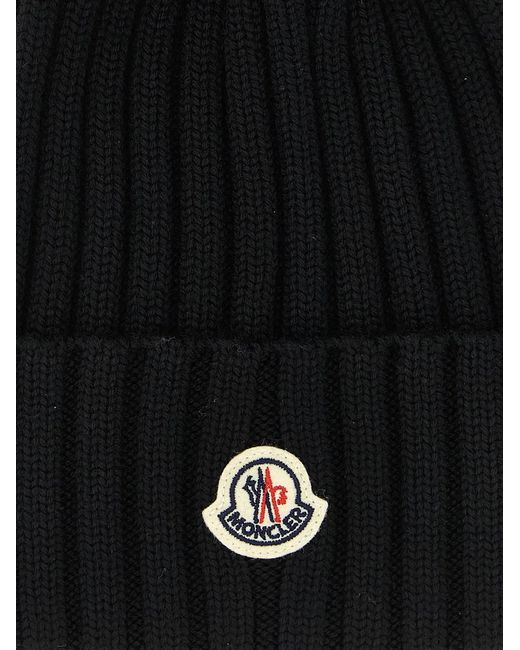 Moncler Black Pompon Wool Beanie