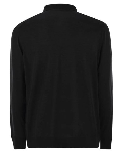 Kiton Black Wool Polo Shirt for men