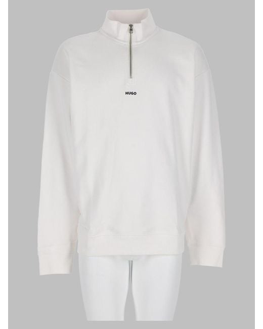 HUGO White Sweatshirt Durty Logo Cotton Sweatshirts for men