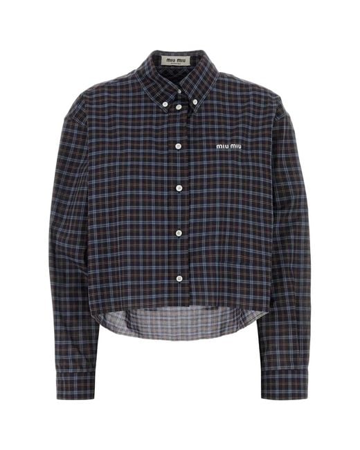 Miu Miu Blue Embroidered Cotton Shirt