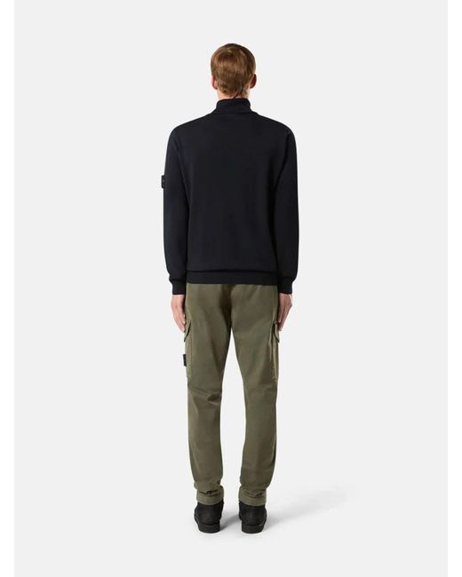 Stone Island Blue Ribbed Wool Turtleneck Sweater for men