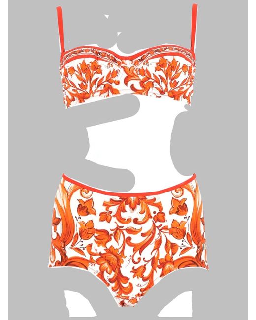 Dolce & Gabbana Red Printed Two-Piece Bikini Set