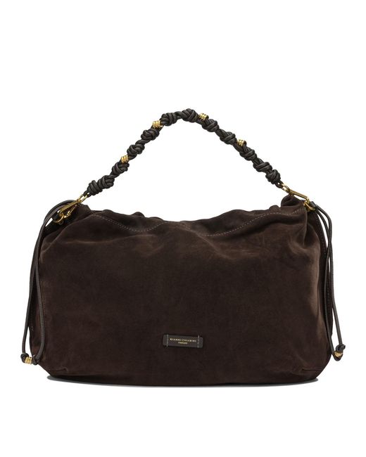 Gianni Chiarini Black Cow Leather Polyester Polyurethane Cotton Shoulder Bags