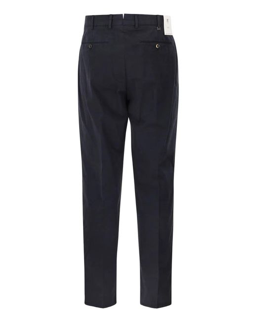 PT Torino Blue Stretch Cotton Tailored Trousers for men
