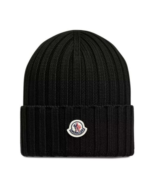 Moncler Black Logo Wool Beanie