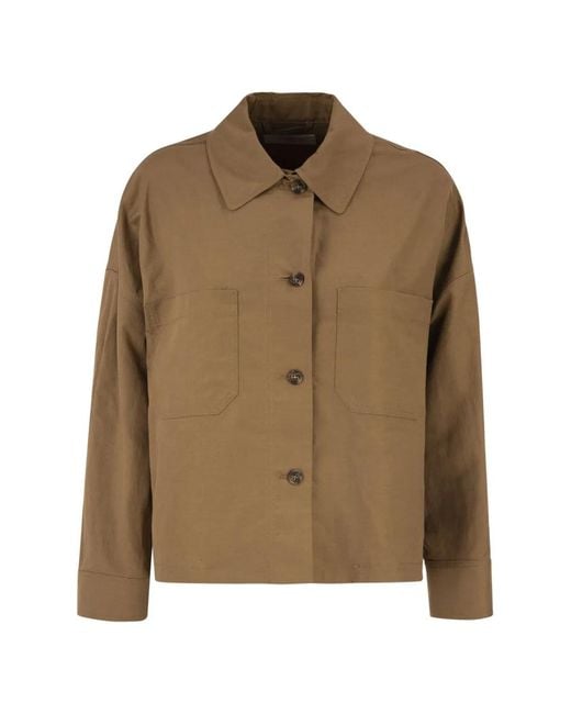 Weekend by Maxmara Brown Wkdvettura – Short Cotton And Linen Jacket With Drawstring