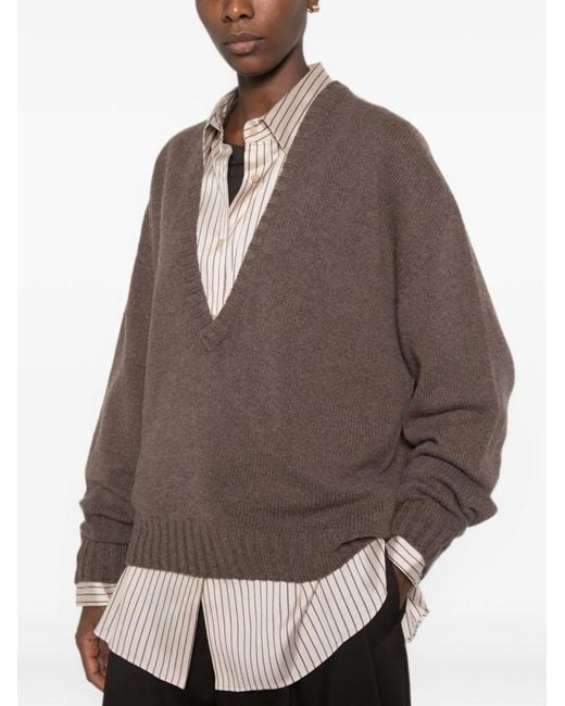 Alysi Brown Wool V-Necked Jumper