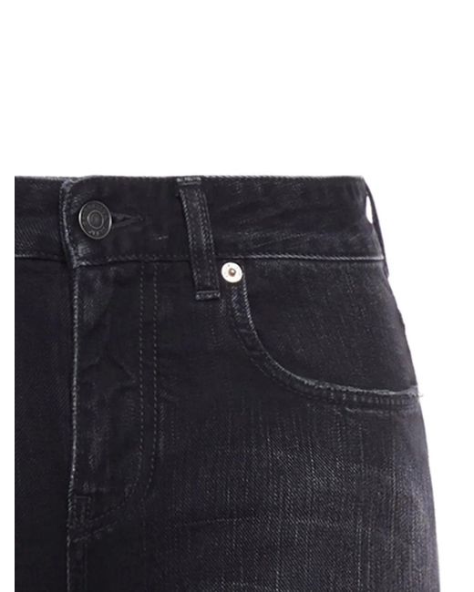 Balenciaga Blue Crinkled Effect Wide Leg Jeans With Washed And Worn-Out Details