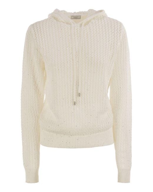 Peserico Natural Pure Cotton Cordonet Jumper With Sequins