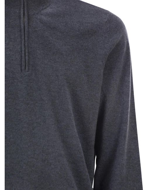 Brunello Cucinelli Blue Cashmere Turtleneck Sweater With Zipper for men