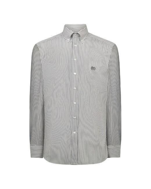 Etro Blue Printed Cotton Shirt for men