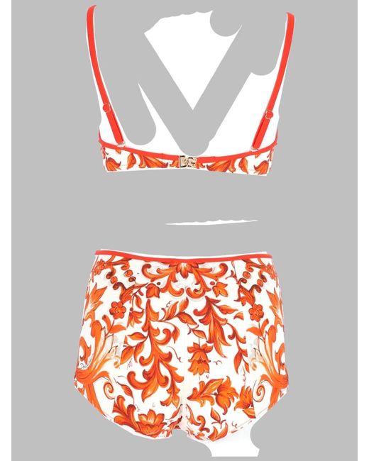 Dolce & Gabbana Red Printed Two-Piece Bikini Set