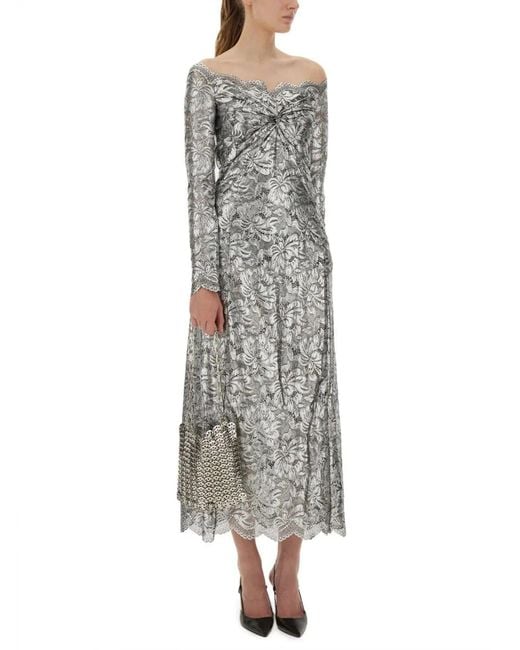 Rabanne Gray Long Sleeves Long Lace Dress