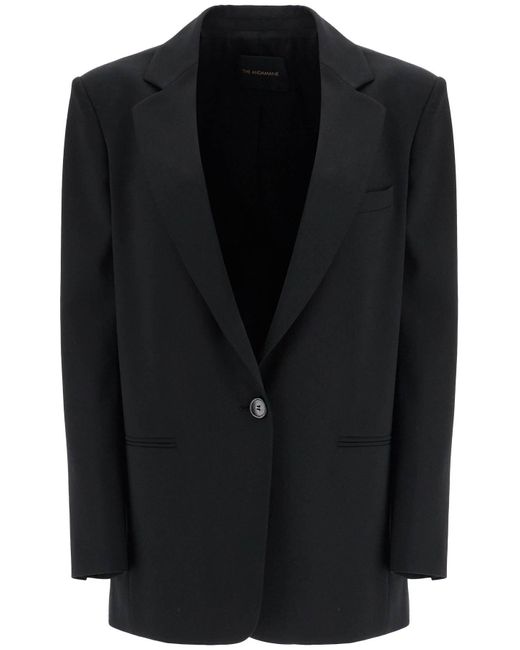 ANDAMANE Black Blazer In Poliestere E Lana Nero Oversize Monopetto Con Scollo A V