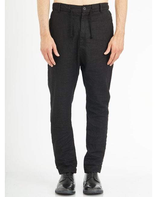 Poeme Bohemien Black Linen Pants With Drawstring for men