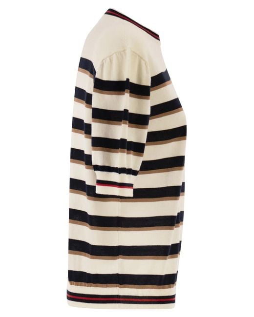 Herno White Short-Sleeved Striped Cotton Jumper