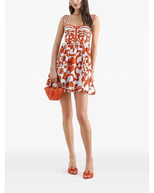 Dolce & Gabbana Red Dolce & Gabbana Patterned Cotton Dress
