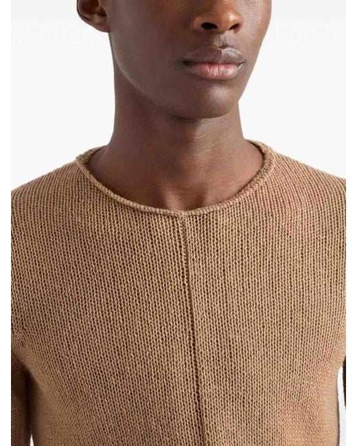 Prada Brown Cashmere Crew-Neck Sweater for men