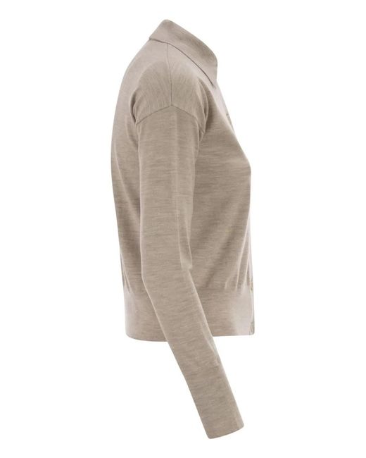 Max Mara Natural Sable Melange Wool Medeola Knit Polo