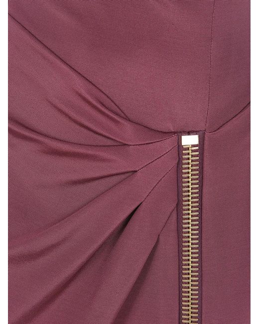 Balmain Purple Zipped Compact Jersey Slit Long Dress