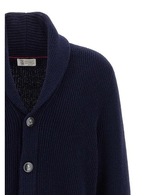 Brunello Cucinelli Blue Malfilé Cotton Cardigan for men