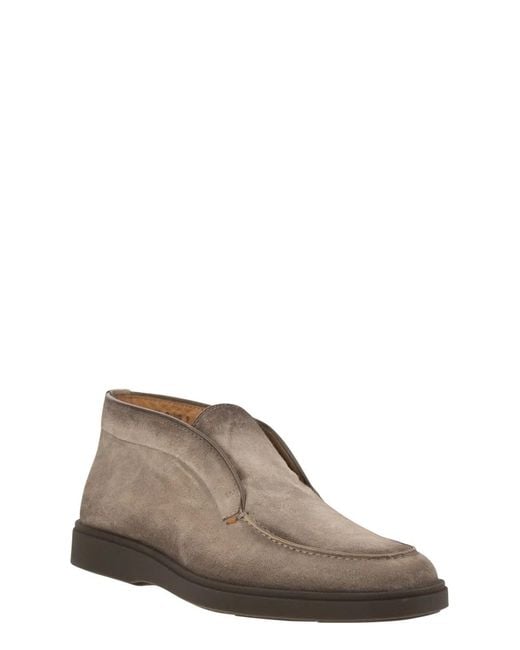 Santoni Brown Suede Leather Desert Boot for men
