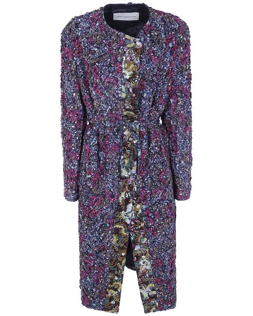 Dries Van Noten Blue "Rivkam" Print Embroidery Coat