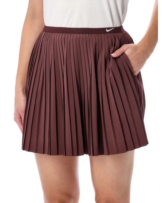 Nike Red Pleated Mid-Rise Skirt