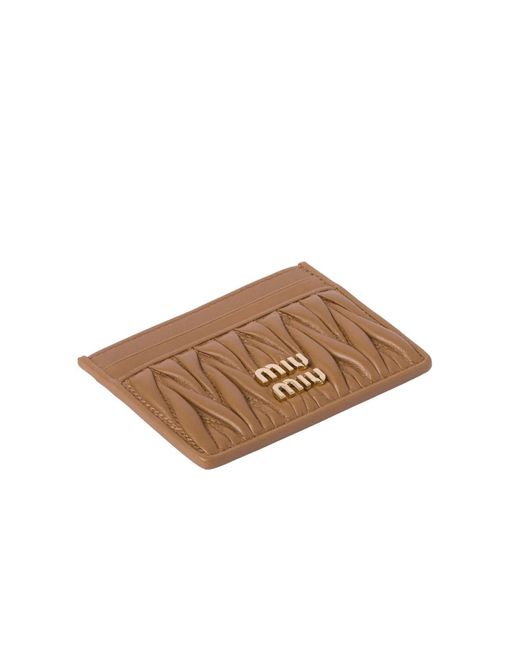 Miu Miu Brown Matelassé Nappa Leather Card Holder