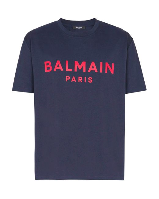 Balmain Blue T-Shirt With Paris Print for men